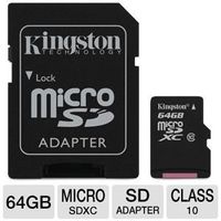 Professional Kingston 64GB LG Premier MicroSDXC Card with custom formatting and Standard SD Adapter! (Class 10, UHS-I)