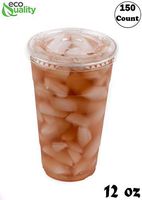 Iced Coffee Go Cups and Lids | Cold Smoothie | Plastic Cups with Lids | 12 oz Cups, 150 Pack | Clear Plastic Disposable Pet Cups | Ideal for Coffee, Parfait, Juice, Soda, Cocktail, Party Cups