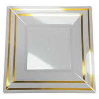 Plexware Golden Rim Square Plastic Plates 40 Piece Set (20-8.2 Inch, 20-9.5 Inch) White