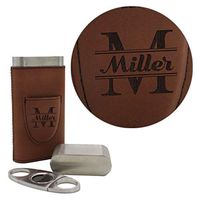 Custom Personalized Cigar Holder - Monogrammed Cigar Gift Case with Cutter (Rust)