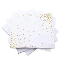 Ella Celebration Gold Dinner Napkins Fancy Disposable Paper Napkin with Foil Metallic Polka Dot Confetti 100 Bulk 3-Ply 6.5 x 6.5 inches for Bridal Celebration Birthday Wedding Graduation Dinner Party