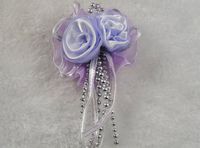 10pcs Organza 2 Roses Acrylic Beads Streamers Appliques Bow U Pick (Purple)