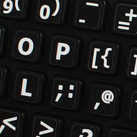 English US Large Lettering (Upper CASE) Non-Transparent Keyboard Labels Black, Grey, White OR Yellow Background for Desktop, Laptop and Notebook (Black Background)