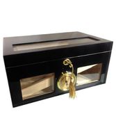 Commanders Closet Stylish Hand Crafted Black Lacquer Humidor with Lock - Up to 120 Cigars