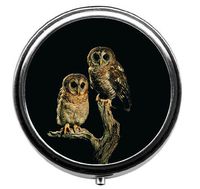 Newing Two Owls in The Dark Round Pill Box/Pill case-3 Compartments for Keeping Pills Separate Pill Box/Pill case