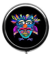 Qien BaiSei Personality Owl Pattern Pill Box/Pill Case-Round Pill Box/Case- Three-Compartment Pill Box/Pill Case