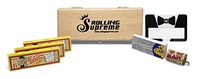 Club Modiano Rolling Papers Bistro 1 1/4 Ungummed (3 Packs) Wooden Stash Box, Bulldog Tips, RAW Hemp Wick and Hippie Butler Scoop Card - 7 Item Bundle