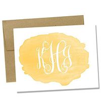 Personalized Yellow Watercolor Notecard Set - Set of 10 Monogrammed Notecards - Customized Note Cards