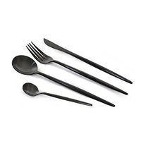 HIOFFER Flatware Set,Stainless Steel Dinnerware Set - Dinner Knife Fork Spoon Teaspoon Suitable for Families, Kitchens, Hotels or Restaurants - Black,4PCS