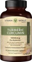 Vitamin World Turmeric Curcumin 1000mg 120 Capsules, with BioPerine Black Pepper Extract, Standardized 95% Curcuminoids, Gluten Free, Rapid-Release, Anti-inflammatory, Antioxidant, Joint Support
