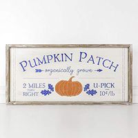 34" X 16" X 1.5" Wood Framed Sign (Pumpkin Patch Organically Grown 2.), White/Blue/Orange – 65077