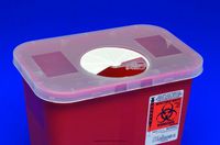 SharpSafety Multi-Purpose Sharps Containers, Hinged, Rotor Lid, 3 Gallon, Red Translucent Base (1/Case of 10 Each)
