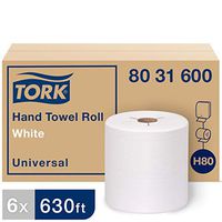 Tork Universal Hand Towel Roll H80, Economic Paper Hand Towel 8031600, 100% Recycled, Basic Quality, 1-Ply, White - 6 Rolls x 630 ft