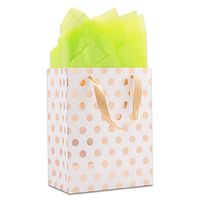 12-Pack Foldable Cardstock Paper Gift Bags with Handles (Medium 9", Metallic Rose Gold Foil Polka Dot) for Presents, Retails or Party Favors by TheDisplayGuys