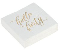Blue Panda Cocktail Napkins - 50-Pack Luncheon Napkins, Disposable Paper Napkins Party Supplies, 3-Ply, Hello Forty Gold Foil Print, Unfolded 10 x 10 inches, Folded 5 x 5 inches