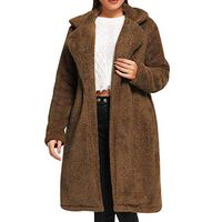 HNTDG Women Winter Plush Coat Lapel Solid Color Wool Coats Collar Warm Loose Woolen Outwear Coat Brown