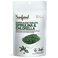 Sunfood Superfoods Spirulina Chlorella Super Algae Tablets - Healthy Snack: Over 60% Protein and all 9 Amino Acids - Raw, Vegan, Non-GMO - 2 oz Bag
