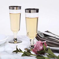 Efavormart 55pcs - Silver Rimmed 6oz Disposable Plastic Champagne Glass