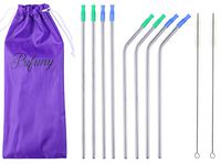 Pufuny 10.5" Long Stainless Steel Straws, Set of 8 Reusable Replacement Metal Straws with Silicone Tips and Cleaning Brush