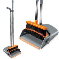 Extendable Broom and Dustpan Set, Durable & Foldable Lobby Broom and Upright Dust pan Combo with Long Handle, Ideal for Kitchen, Home and Indoor Use by Kelamayi (Gray & Orange)