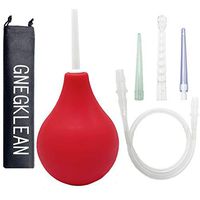 GNEGKLEAN Black Silicone Enema Bulb Kit 7.6oz Clean Anal Douche for Men Women with 19.7in Hose+4 Replaceable Nozzle (Red)