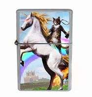 Customized Collectables Cat with Gun Riding Unicorn Funny Weird Flip Top Oil Cigarette Lighter