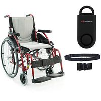 S-Ergo 125 Ergonomic Wheelchair | Seat Size 16" X 17" | Flip-Back Armrest | Swing Away Footrest | Frame Color Red & Free 130 dB Black Safety Alarm! + Black Belt!