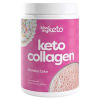 Kiss My Keto Protein Powder (Birthday Cake) — Keto Collagen Protein Powder + MCT Oil C8 (5g) | Low Carb Keto Shake | Sugar Free — 100% Grass-fed Hydrolized Collagen Peptides
