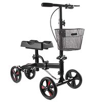 Folding Knee Scooter Crutch, Height Adjustable Knee Walker with Orthopedic Seat Pad and Basket, Black