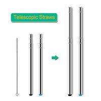 NAHAO Reusable Stainless Steel Straws, Telescopic Straw, Medical Grade Food Grade Straw Portable Hard Shell Cleaning Brush (2 Pack)