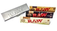 Bundle-Raw Stainless Steel Rolling Paper Holder Plus Assortment of 3 Packs Raw King Size Slim Rolling Papers