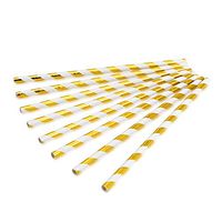 Biodegradable Paper Drinking Straws 7.7 Inches - Gold Paper Straws Foil with White Strips - 200 pcs bag [eco friendly straws] for Birthday, Wedding, Bridal/Baby Shower, Celebrations and Party Supplies