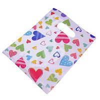 Wholesale Lot of 90 Color Heart Pattern Plastic Shopping Bags for Packaging (5"x6 1/2")