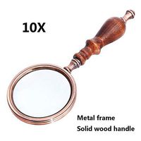 Antique Bronze Frame Wood Handle Classic Handheld Magnifier 10X Magnifying Glass Lens for Elderly Reading Books Map