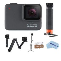 GoPro HERO7 Silver - Bundle with 128GB Micro SDXC U3 Card, GoPro 3-Way 3-in-1 Mount, GoPro Floating Hand Grip Handler, Microfiber Cloth