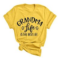 Eoeth Women Grandma Life T-Shirt Casual Letter Printed Short Sleeves O-Neck Tops Blouse Shirts T-Shirts Pullover Tee Yellow