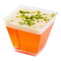 2 oz Square Clear Plastic Mini Kova Cup - 2" x 2" x 1 3/4" - 20 count box - Restaurantware