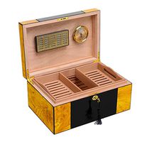 Humidors Cigar Double Cigar Box Cedarwood Humidifier Cuban Cigars Can Accommodate 150 Equipped with Humidifier and Hygrometer (Color : Yellow, Size : 16.52437cm)