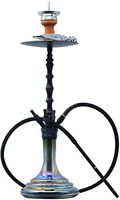 4 Hose Hookah Complete Set, Trilogy Modern Glass Hookah with Aluminum Stems Clay Hookah Bowl Hookah Coals Screen Silicone Hookah Hose with Aluminum Handle for Better Narguile Shisha Smoking