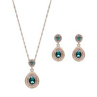 angel3292 Clearance Deals Women Fashion Luxury Waterdrop Green Rhinestone Pendant Necklace Earrings Jewelry Set