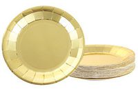Disposable Plates - 48-Pack Paper Plates Party Supplies for Appetizer, Lunch, Dinner, and Dessert, Kids Birthday Party Favors, Gold Foil, 9 x 9 Inches