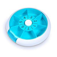 Pill Box Round for Travel, Pill Case Organizer 7 Day Weekly Daily Once a Day with 7 Compartment (Blue)