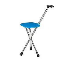 RES&DZ Canes Stool for Men and Women Fashionable Collapsible Walking Cane with Seat Attached Three Tips Prongs Heavy Duty Adjustable Folding Light Weight with Lights and T Handle Aluminum Blue