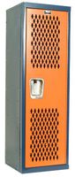 Hallowell Home Team Locker, 15"W x 15"D x 48"H, Dark Blue Body / Orange Door, Single Tier, 1-Wide, Knock-Down