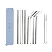 GANAMODA Set of 8 Stainless Steel Ultra Long 10.5 Inch,6mm Diameter,Drinking Straws for 30oz/20oz Tumblers Yeti Ramblers Cold Beverage,Cleaning Brushes Included(4 Straight|4 Bent|2 Brushes) Blue