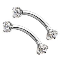2pcs Gem Curved Eyebrow Internally Thread Barbell Tragus Piercing Jewellery Best Beauty Womans Party Accessory Trendy Unique Creative | Color - White