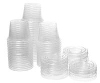 DisposeDirect 1oz. Disposable Clear Plastic Portion Cups with Lids - 50 Sets