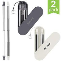 Reusable Straws Telescopic Metal Travel Straws - Anpro Stainless Steel Drinking Straws, Portable Collapsible Straw with Case & Key chain & Cleaning Brush, 2 Pack