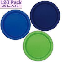 120 Paper Dessert Plates (7") - Navy Blue, Royal Blue, Lime Green - 40 Per Color, 3 Colors - Great Assortment for Birthday Parties, Weddings, Holidays, Baby Shower, Celebrations, and more