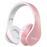 Ifecco Bluetooth Headphones, 4 in 1 Upgrade Bluetooth Foldable Over-Ear Headsets with Micro Support SD/TF Card for Bluetooth-Enabled Devices (Rose Gold)